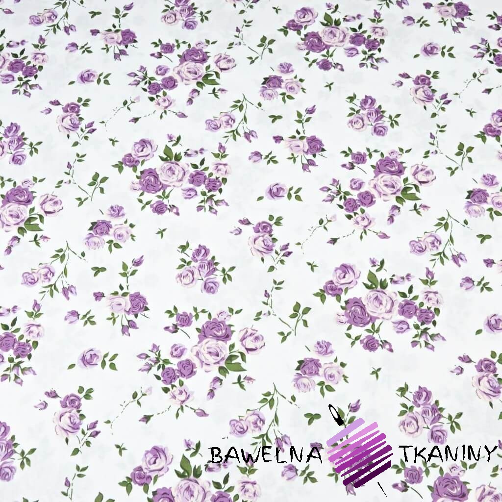 Cotton twigs of purple roses on white -220cm