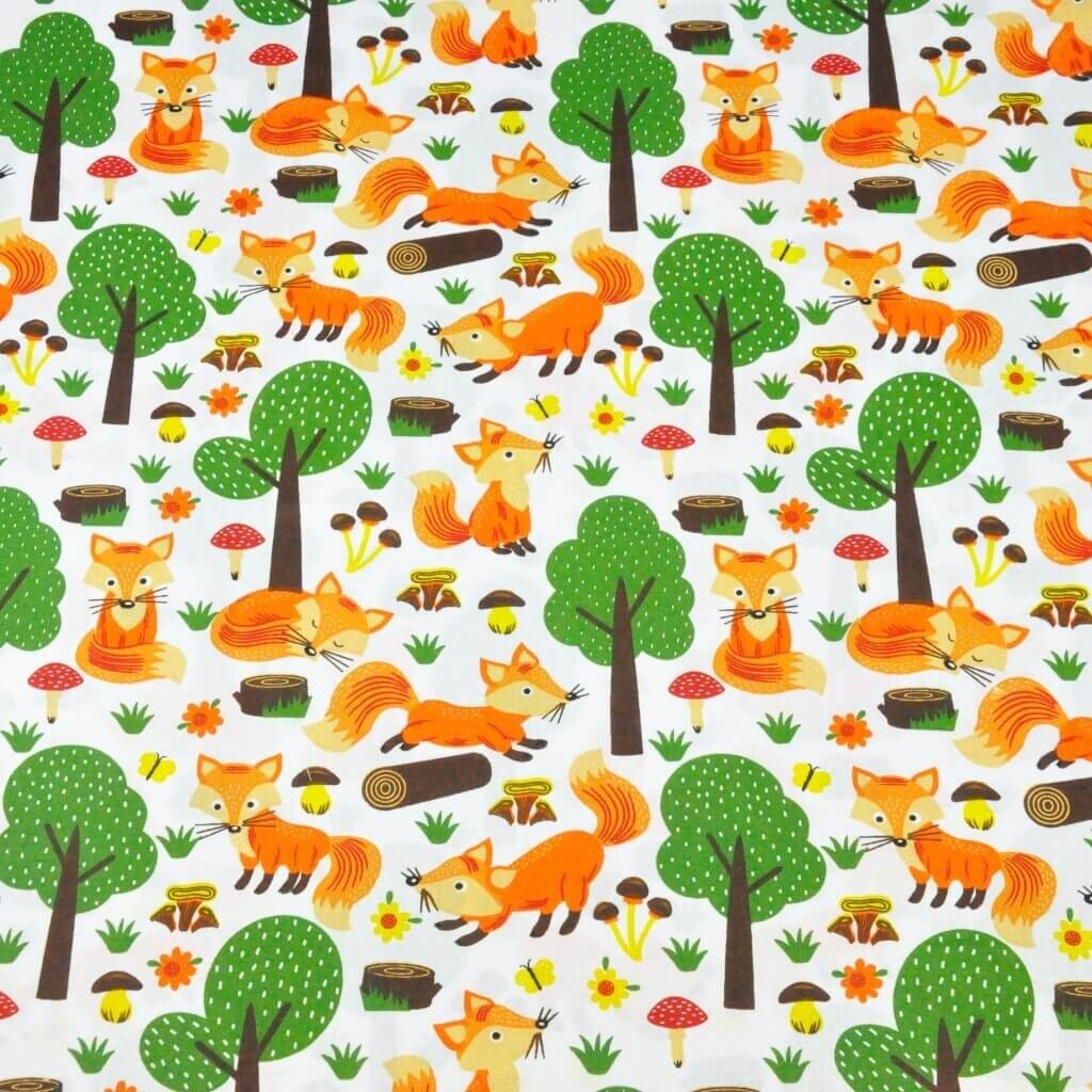 Cotton orange foxes in forest on white background