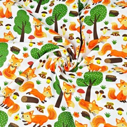 Cotton orange foxes in forest on white background