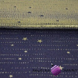 Decorative fabric double-sided metallized yarn - golden stars on a navy blue background
