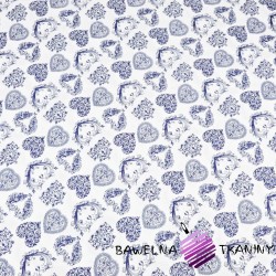 Cotton patterned navy mini hearts on a white background