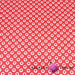 Cotton MINI hearts in white wheels on red background