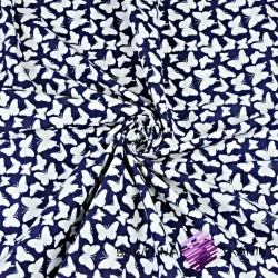 Cotton MINI white butterflies on a navy blue background