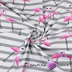 Cotton pink flamingos with gray stripes on a white background