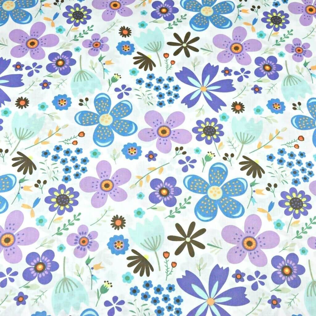 Cotton blue & purple big meadow on white background