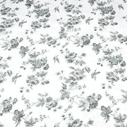 Cotton gray flowers with birds on white