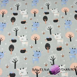 Flannel deer with trees on a gray background