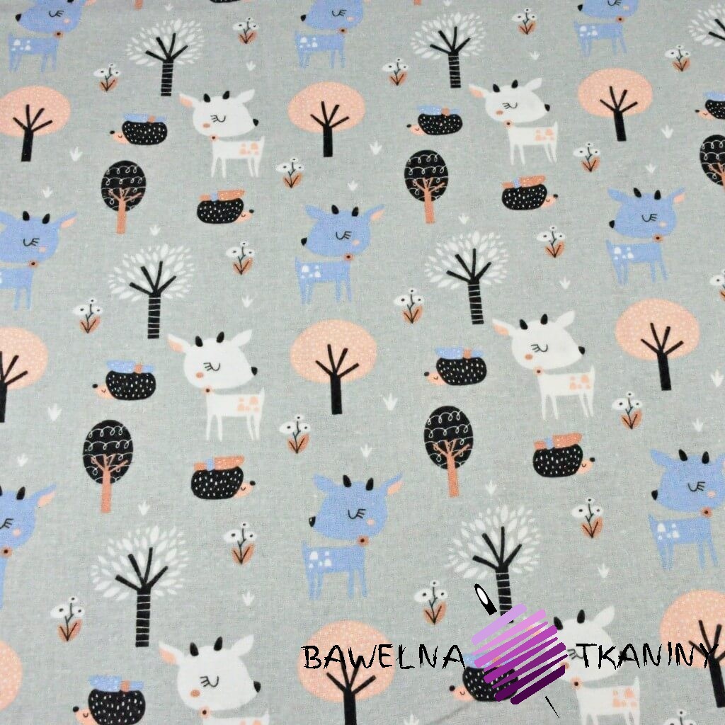 Flannel deer with trees on a gray background