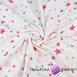 Flannel pink gray stars on white background