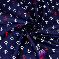 Cotton white&red anchors on navy blue background