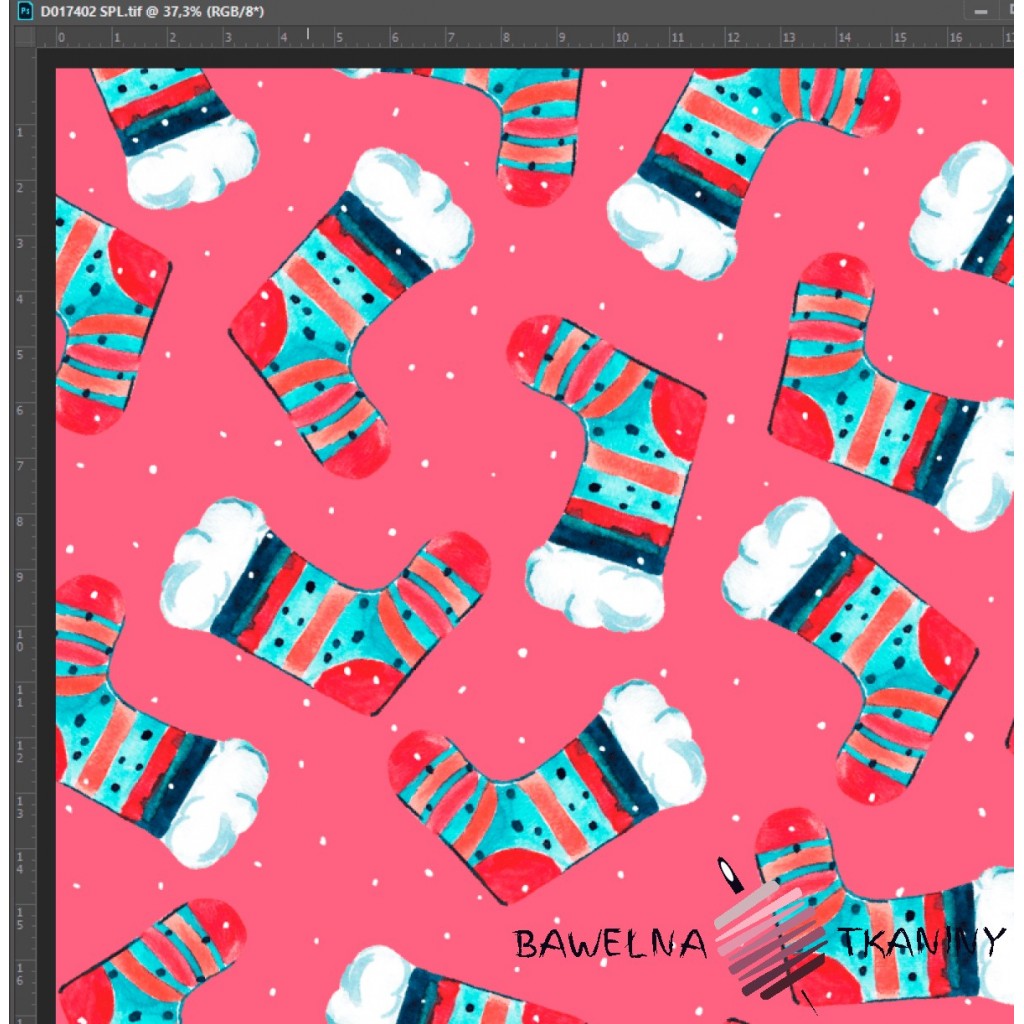 Cotton Jersey knit digital printing of Christmas socks on pink background