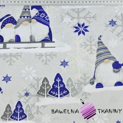 Cotton Christmas pattern navy sprites with reindeer on a gray background