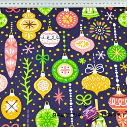 Christmas pattern of colourful baubles on a navy background