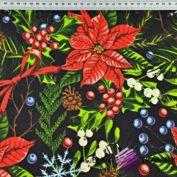 Christmas pattern of poinsettia on a black background