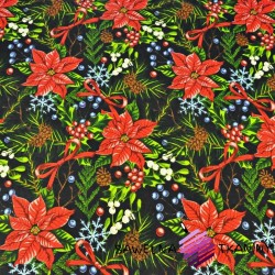Christmas pattern of poinsettia on a black background