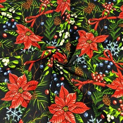 Christmas pattern of poinsettia on a black background