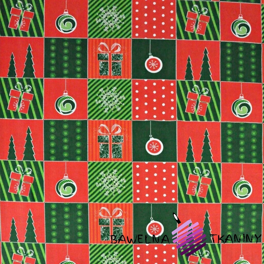 Patchwork Christmas pattern green & red