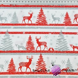 Christmas pattern MINI red-gray reindeer in stripes on white