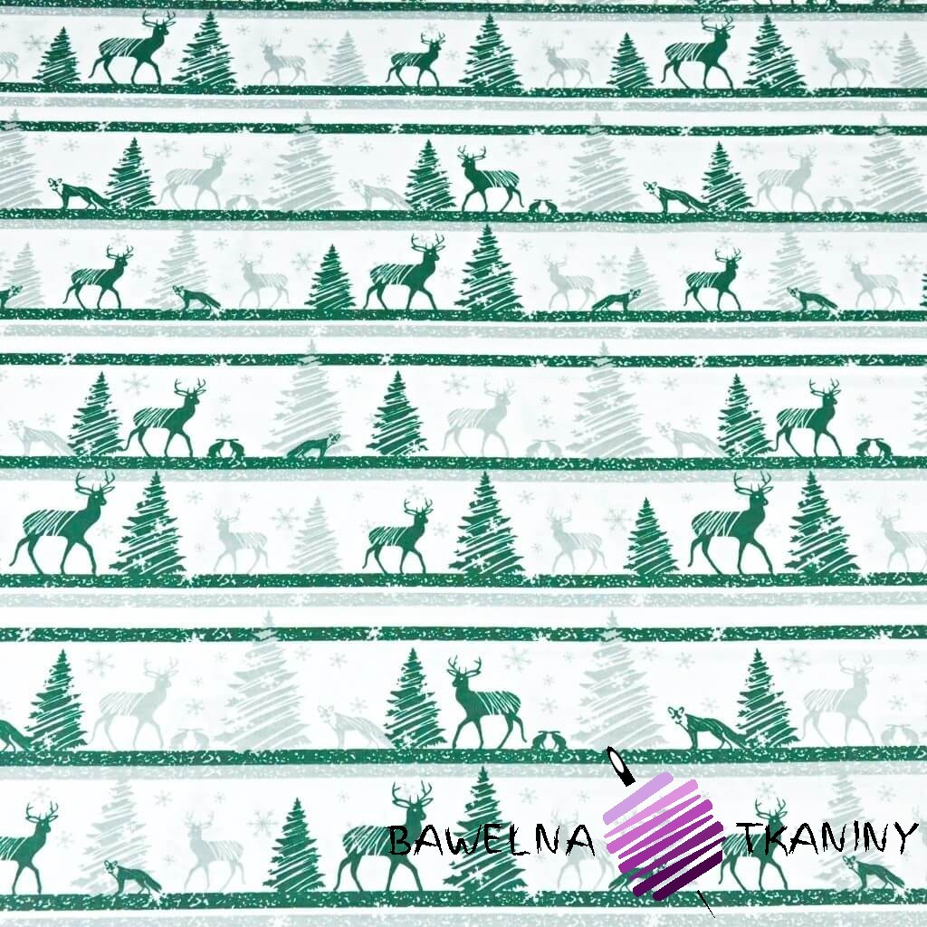 Christmas pattern MINI green reindeer in stripes on white