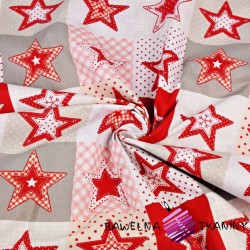Patchwork Christmas pattern with red-white stars