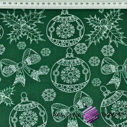 Christmas pattern drawn white on a dark green background