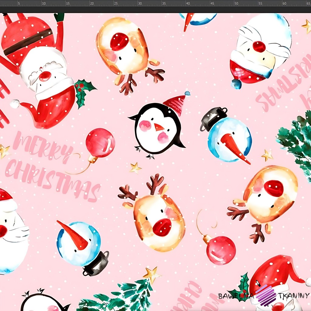 Cotton Jersey knit digital printing of Christmas Santa's & snowman on pink background