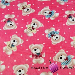 Soft fleece teddy bears on a pink background