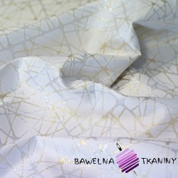 Tkanina dekoracyjna metalizowana nitka - kreski złoto srebrne na białym tle