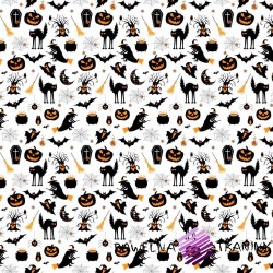 Cotton Halloween black orange pattern on white background