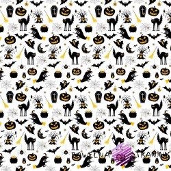 Cotton Halloween black yellow pattern on white background