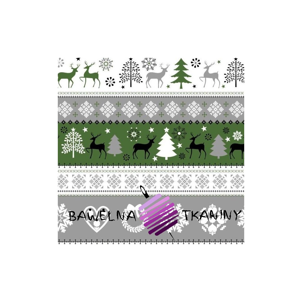 Cotton Christmas pattern, green-gray-black sweater on a white background