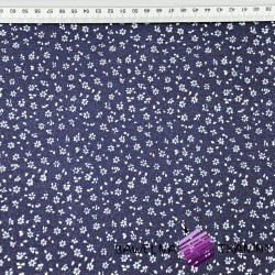 Cotton MINI white meadow with dots on navy background