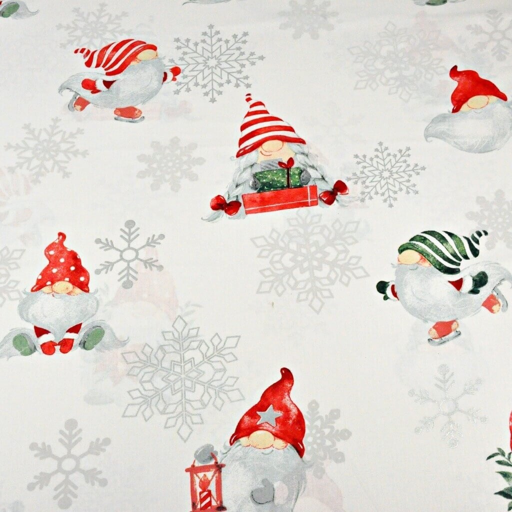 Cotton Christmas pattern sprites with silver plated snowflakes on a white background