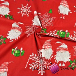 Cotton Christmas pattern sprites in pairs with silver-plated snowflakes on a red background