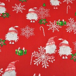 Cotton Christmas pattern sprites in pairs with silver-plated snowflakes on a red background