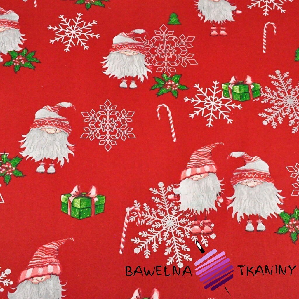 Cotton Christmas pattern sprites in pairs with silver-plated snowflakes on a red background