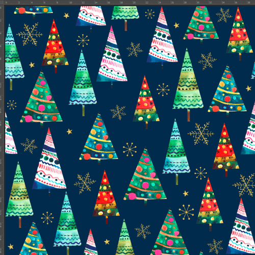 Knitted jersey digital print Christmas tree (navy blue background ...