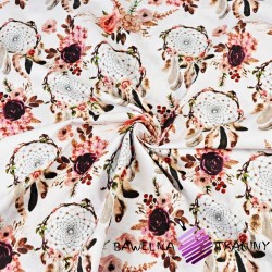 Cotton dream catcher dirty pink roses with flowers on a white background