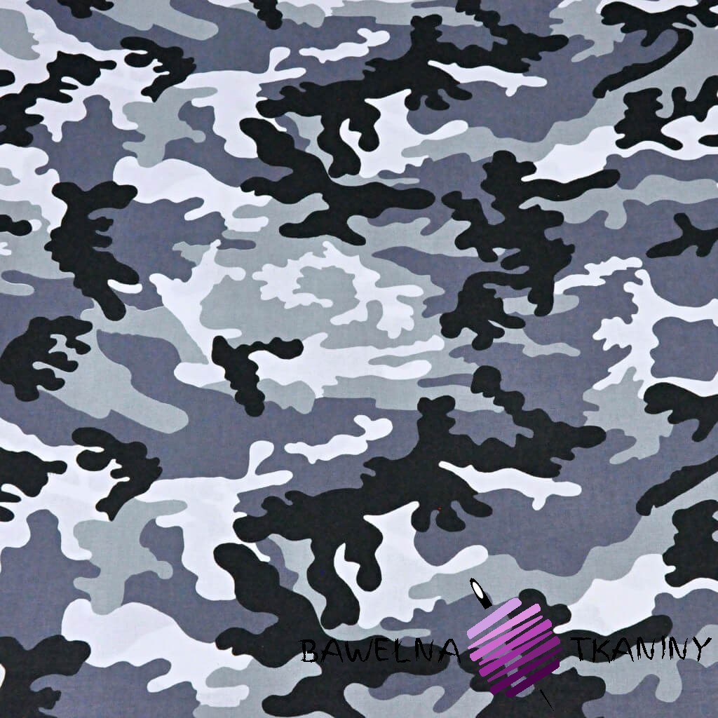 Bawełna wzór MORO czarno-szaro-szaro fioletowy