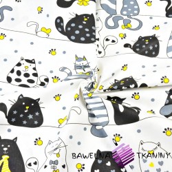 Cotton crazy cats with yellow additives on white stripped backgrounds