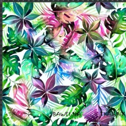 Looped knit digital print - colorful jungle on a white background