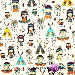 Cotton colorful Indians on ecru background