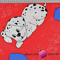 Cotton dalmatians dogs on red background