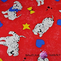 Cotton dalmatians dogs on red background