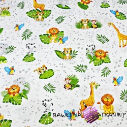 Cotton african animals with green leaves on a white background - PREMIUM