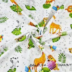 Cotton african animals with green leaves on a white background - PREMIUM