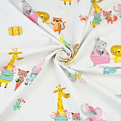 Cotton colorful animals on a white background with gray dots