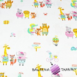 Cotton colorful animals on a white background with gray dots