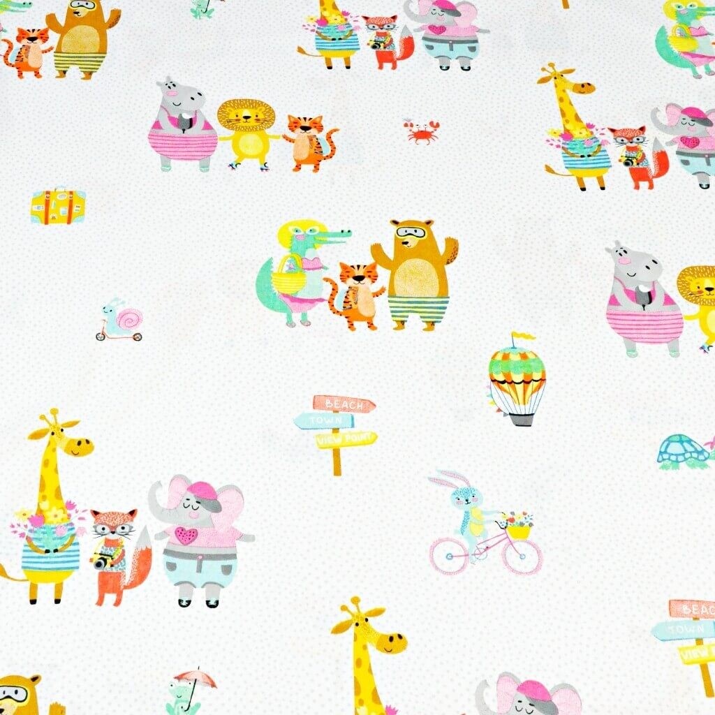 Cotton colorful animals on a white background with gray dots