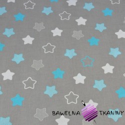 Cotton white & turquoise gingerbread stars on gray background